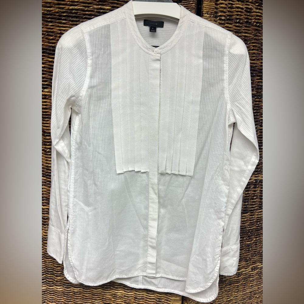 J. Crew-White Long Sleeve Blouse, Size:0, discoloration back left bottom inside‎